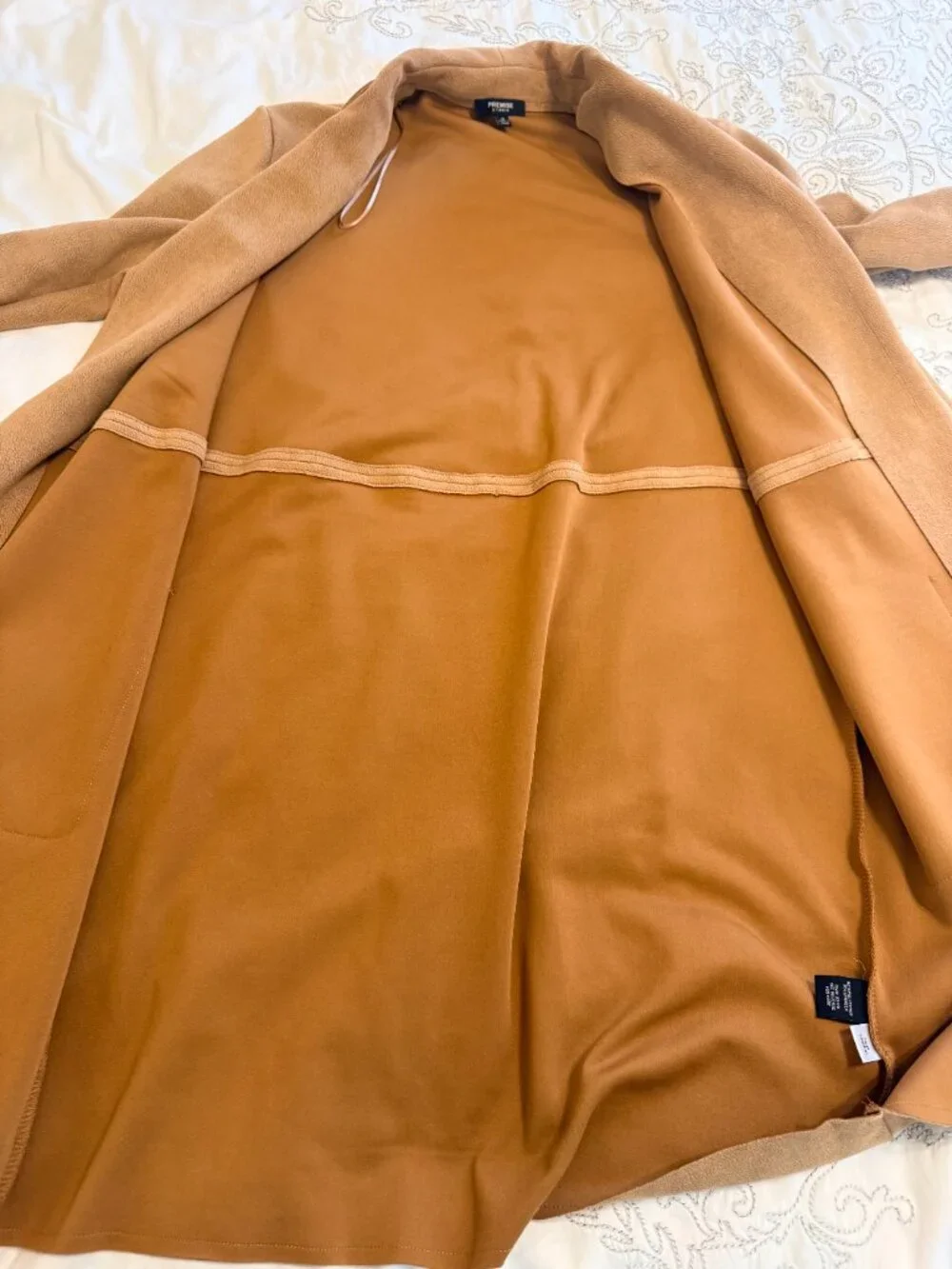 Premise Studio Sz M Tan Faux Suede Long Sleeve‎ Pockets Trench Coat Equestrian